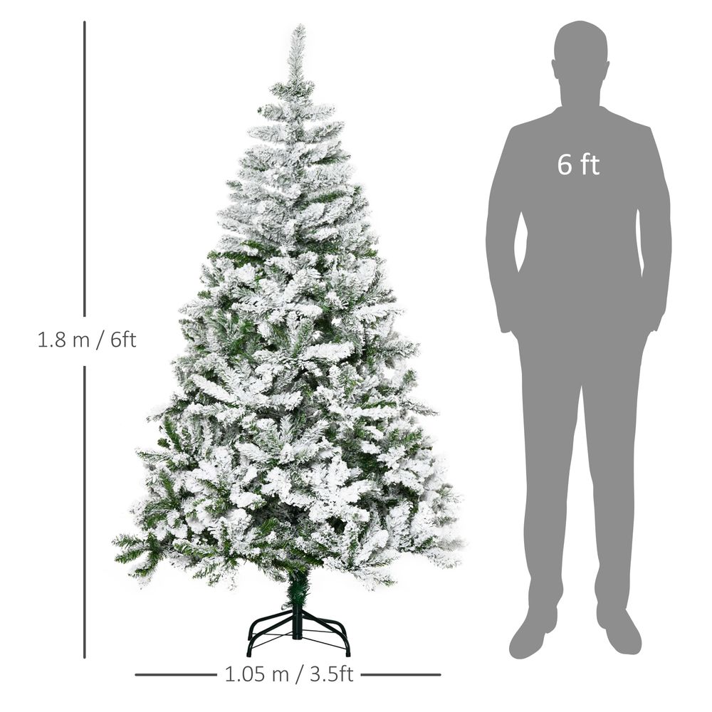 6ft Snow Flocked Artificial Christmas Tree with Realistic Branch Tips