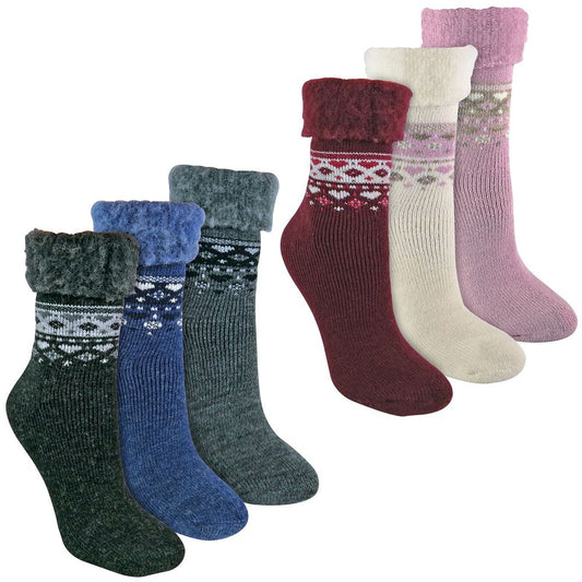 3 Pack Ladies Turnover Top Wool Bed Socks