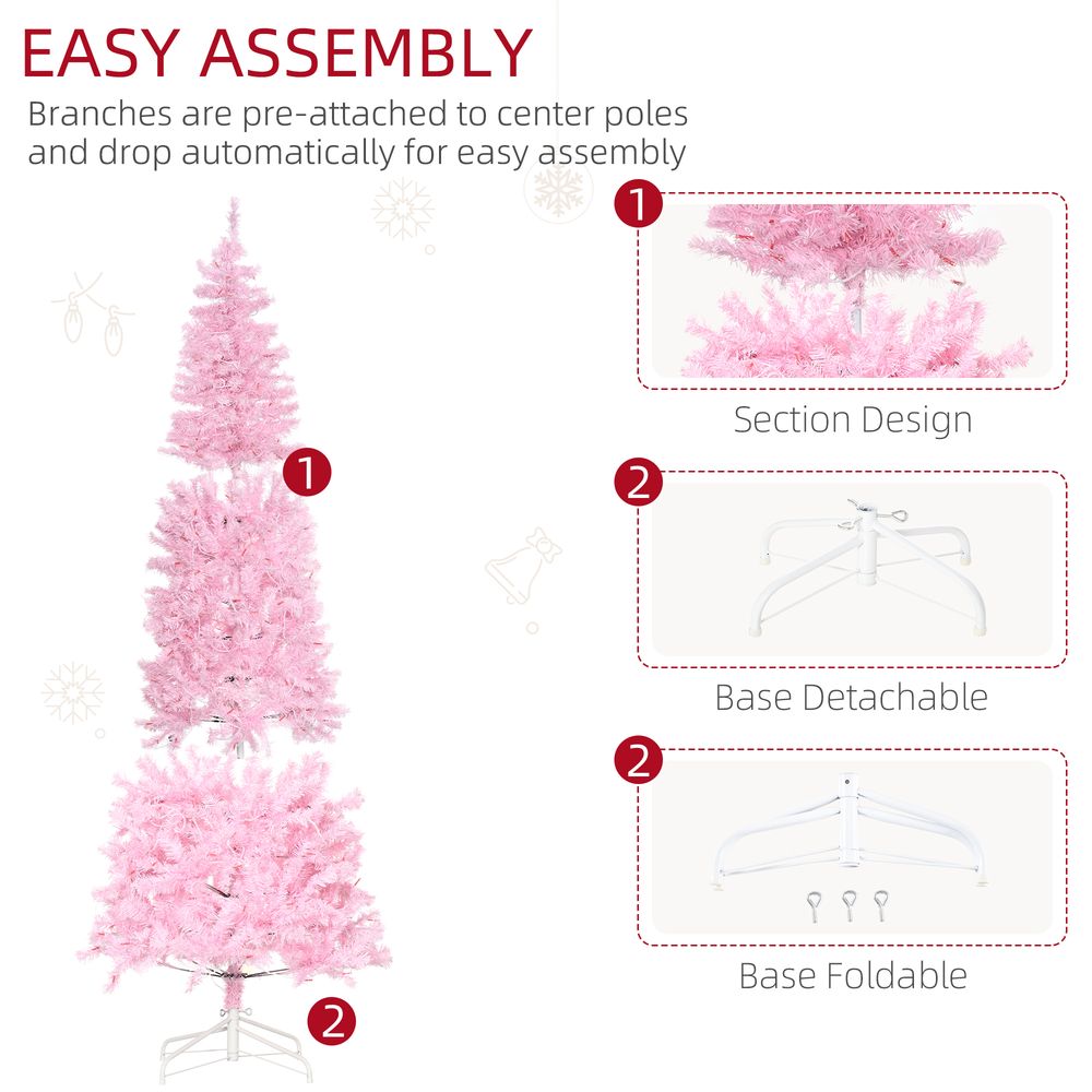 6FT Prelit Artificial Pink Christmas Tree with 300 LED Lights