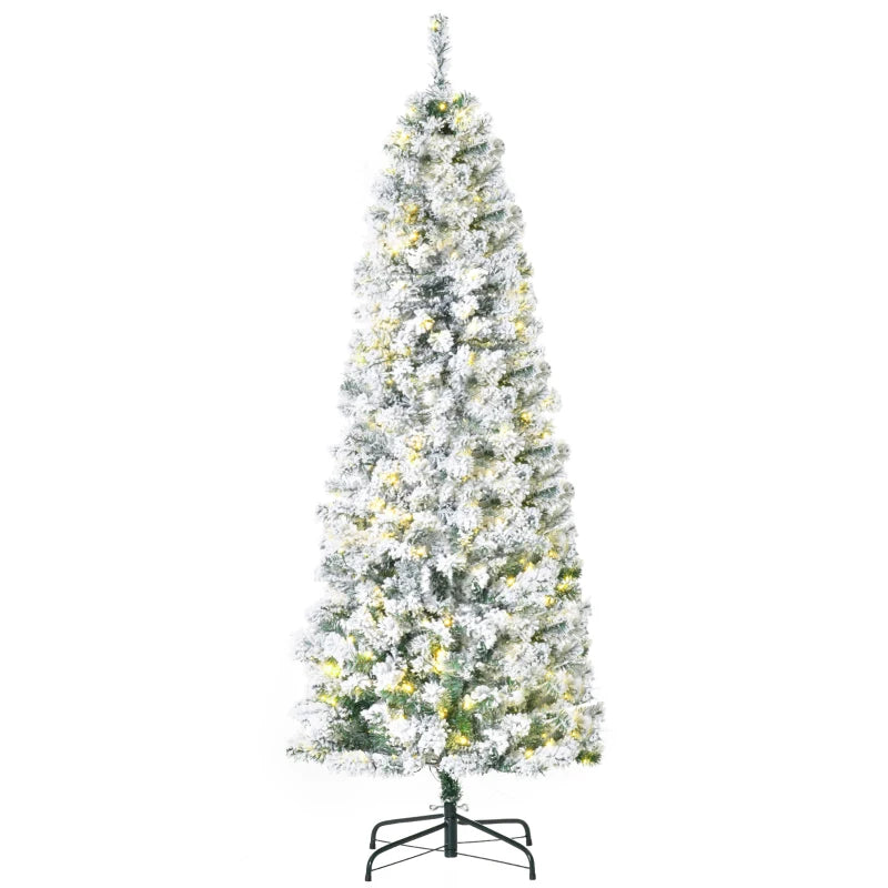 6FT Prelit Artificial Snow Flocked Christmas Tree with Warm White LED Lights