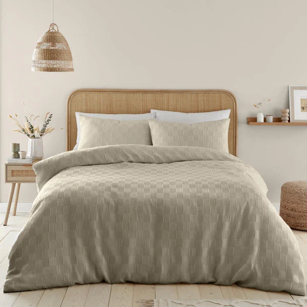 Waffle Checkerboard Natural Duvet Cover Set by Catherine Lansfield