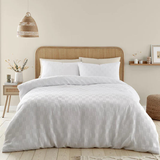 Waffle Checkerboard White Duvet Cover Set by Catherine Lansfield