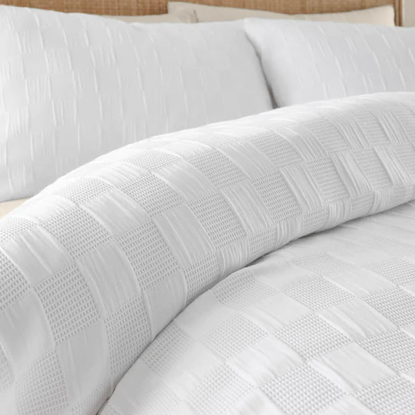 Waffle Checkerboard White Duvet Cover Set by Catherine Lansfield