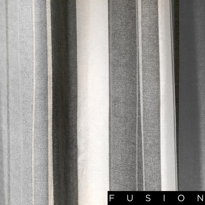 Whitworth Stripe 100% Cotton Lined Eyelet Curtains by Fusion in Grey