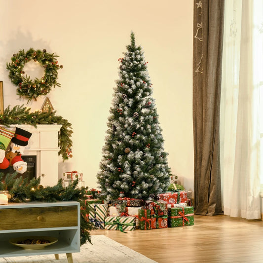 6ft Artificial Pencil Christmas Tree with Pinecones and Red Berries