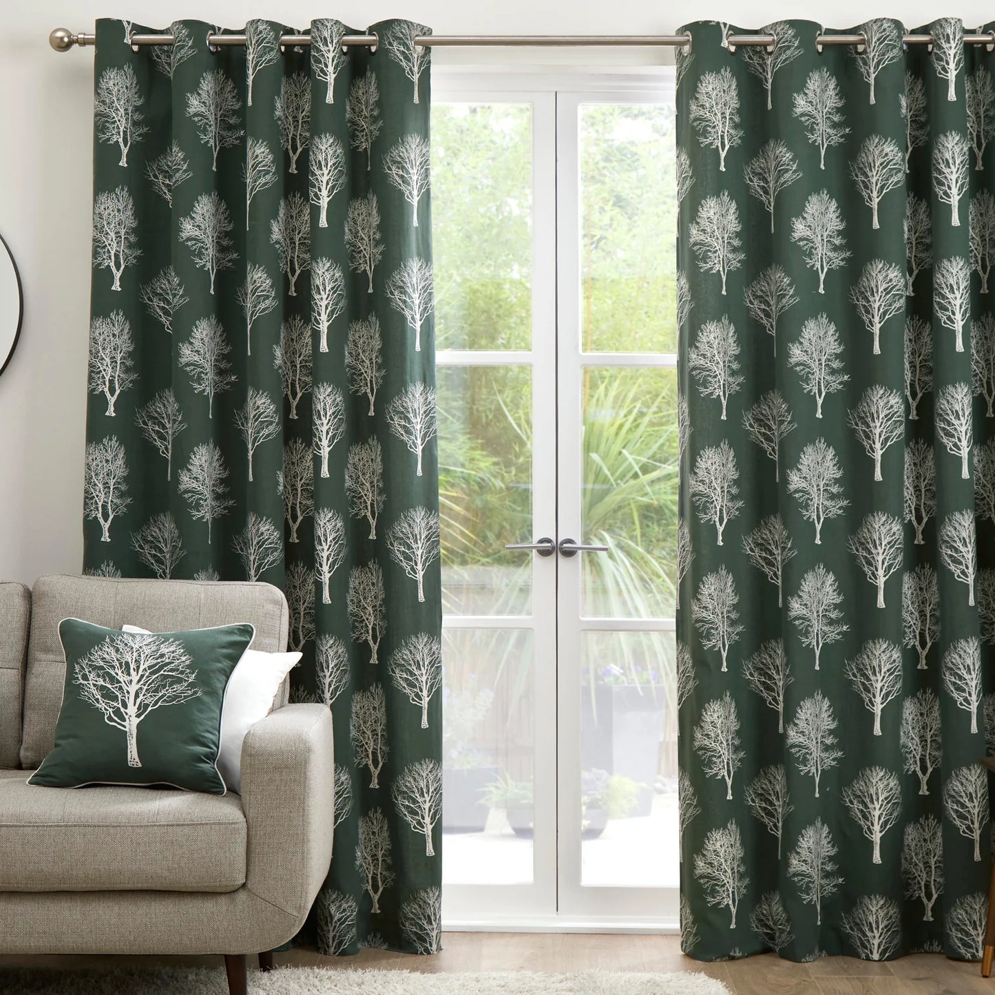 Woodland Trees Eyelet Curtains by Fusion in Bottle Green