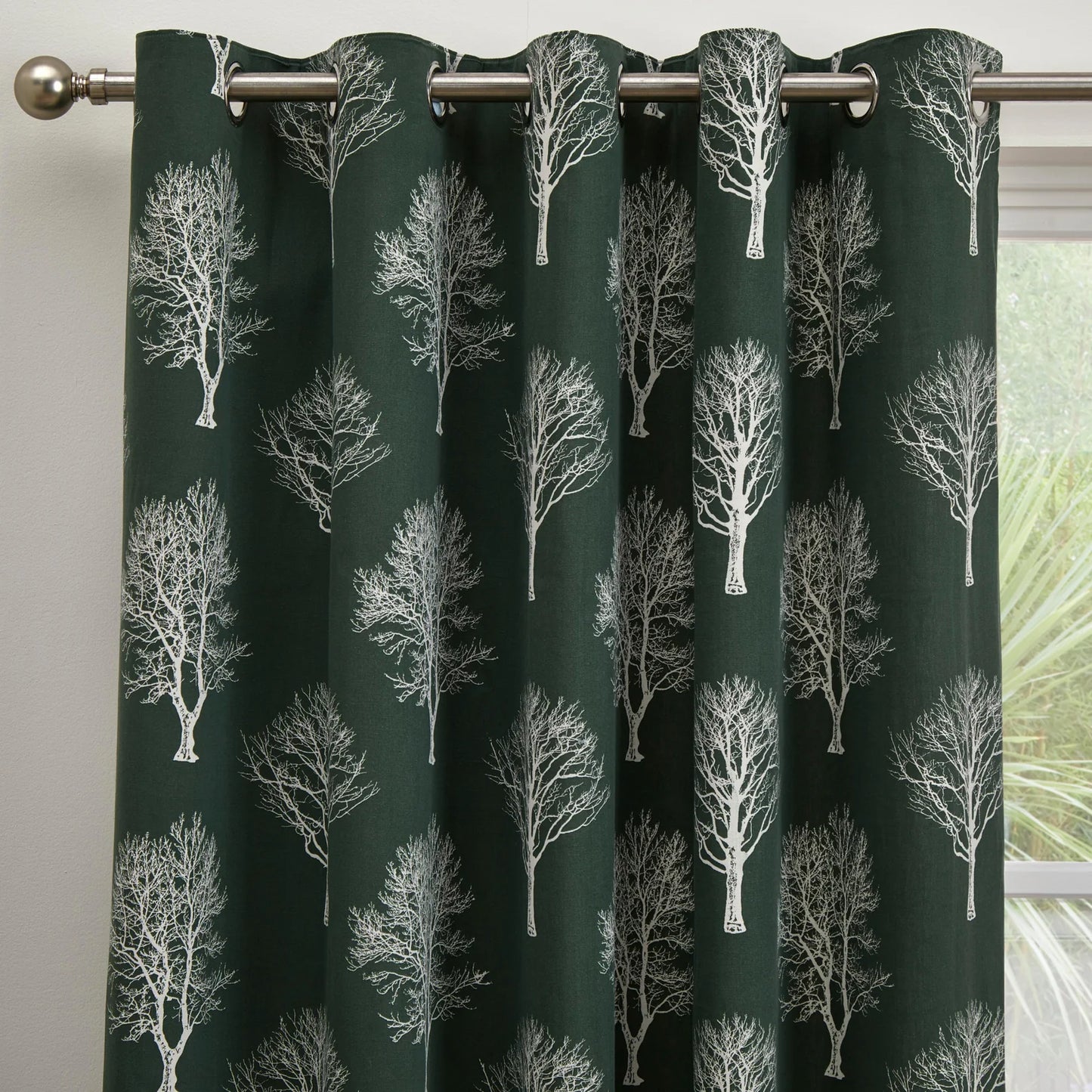 Woodland Trees Eyelet Curtains by Fusion in Bottle Green