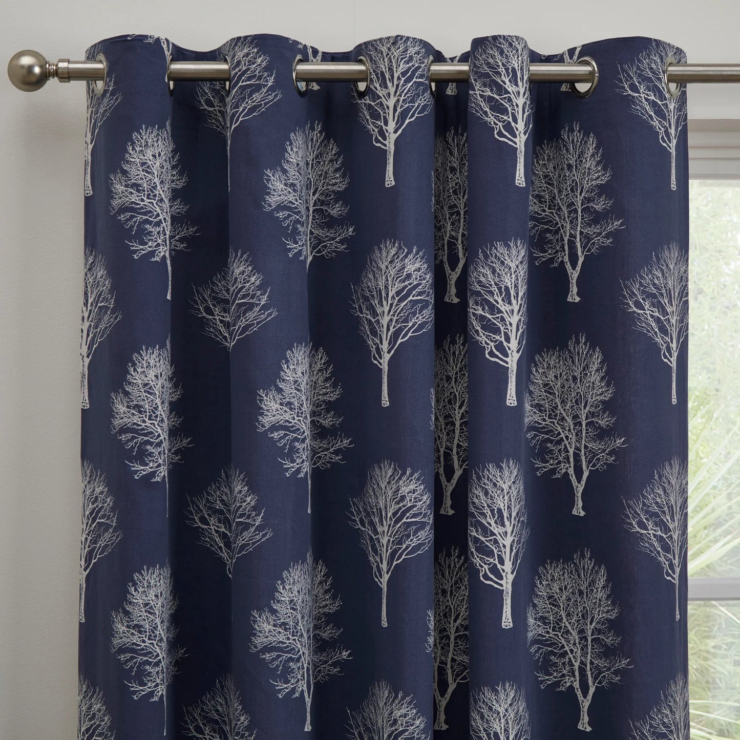 Woodland Trees Eyelet Curtains by Fusion in Navy