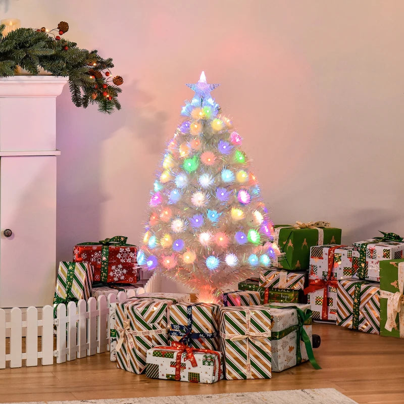 3FT Pre-Lit White Artificial Christmas Tree with Fibre Optic LED Lights