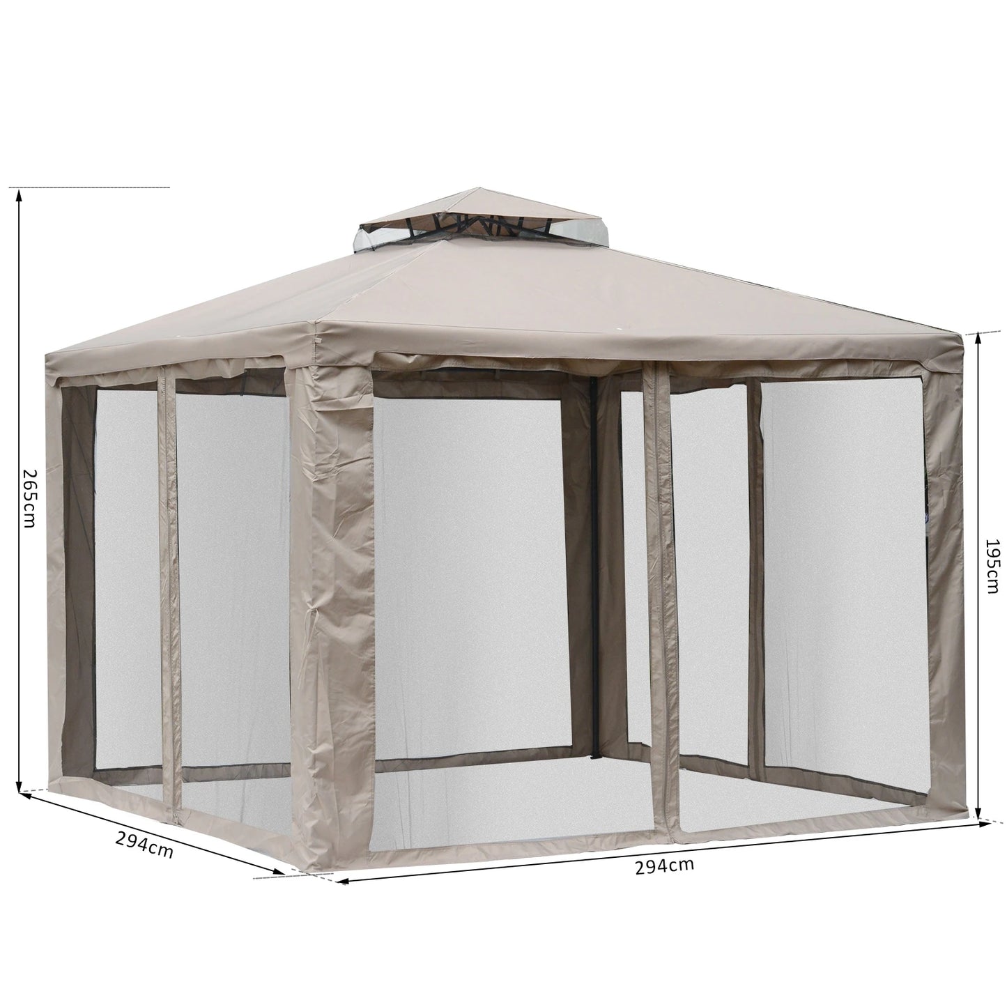 Taupe Outdoor Gazebo - 2-tier Roof with Netting