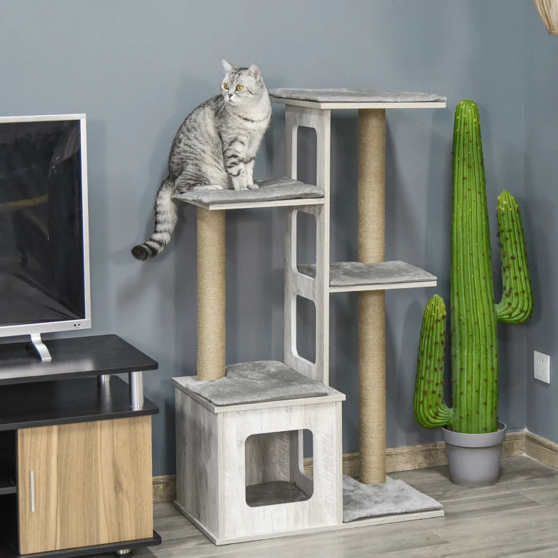 Cat Tree Tower, Activity Centre, with Scratching Posts, Cat House, Perches - Grey