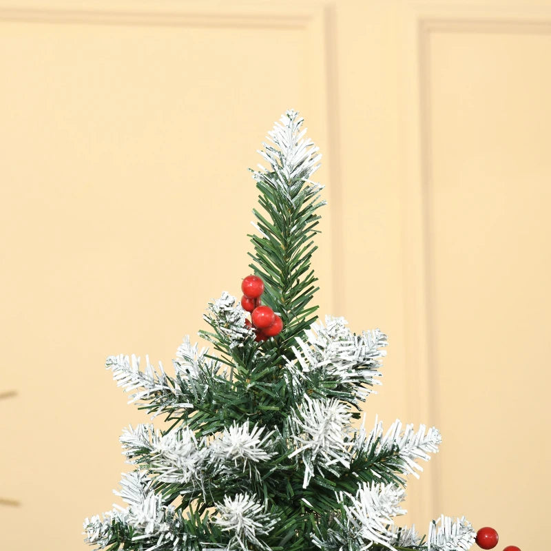 6ft Artificial Pencil Christmas Tree with Pinecones and Red Berries