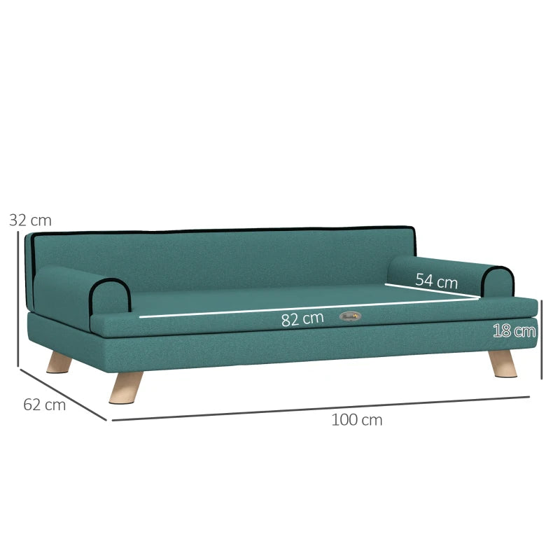 Dog Sofa, with Wooden Legs, Water-Resistant Fabric, for Medium & Large Dogs - Green