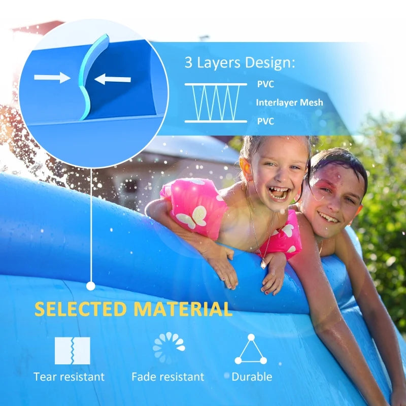 Inflatable Swimming Pool Family-Sized Blow Up Pool Round Paddling Pool with Hand Pump