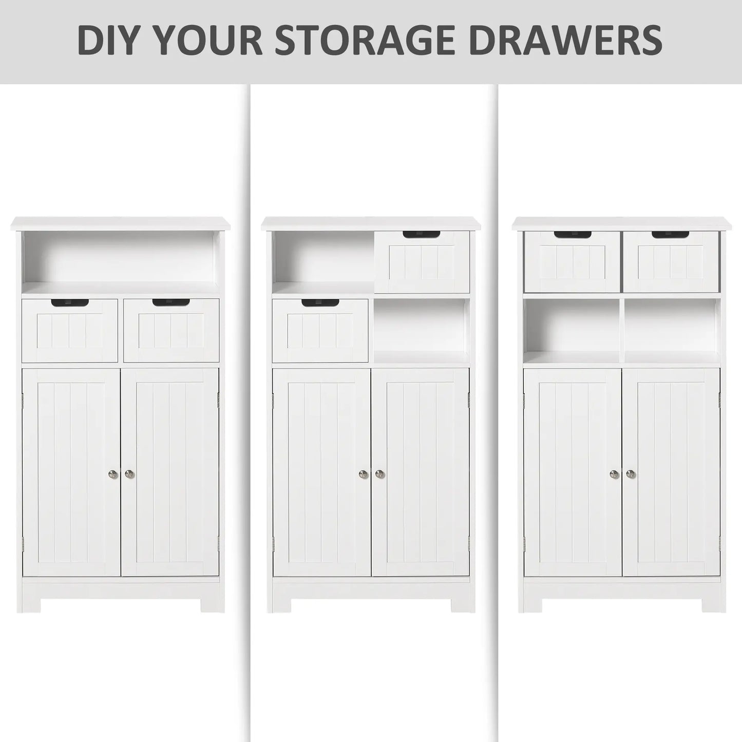 Free Standing White Bathroom Storage Cabinet with 2 Drawers and Adjustable Shelf
