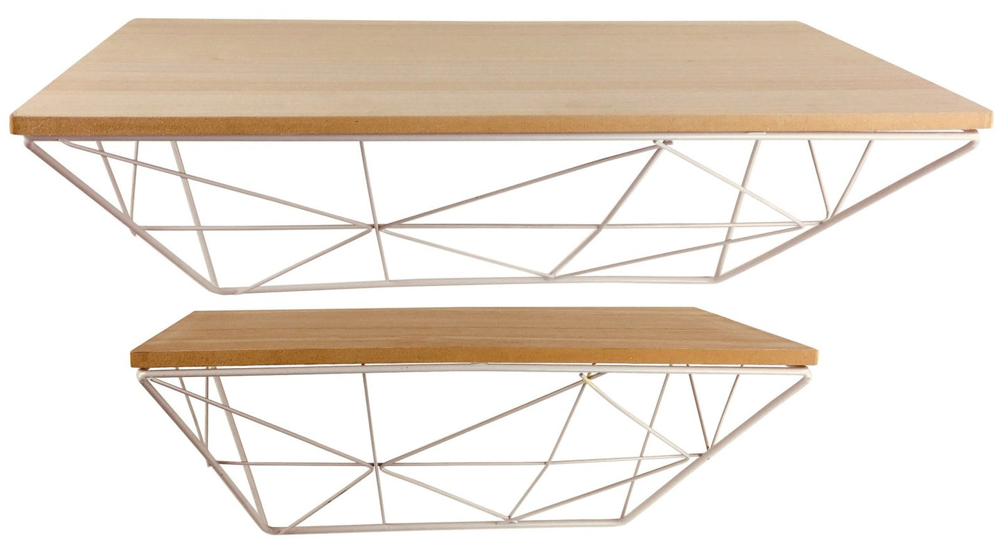 Set of 2 Geometric White Wire Shelves