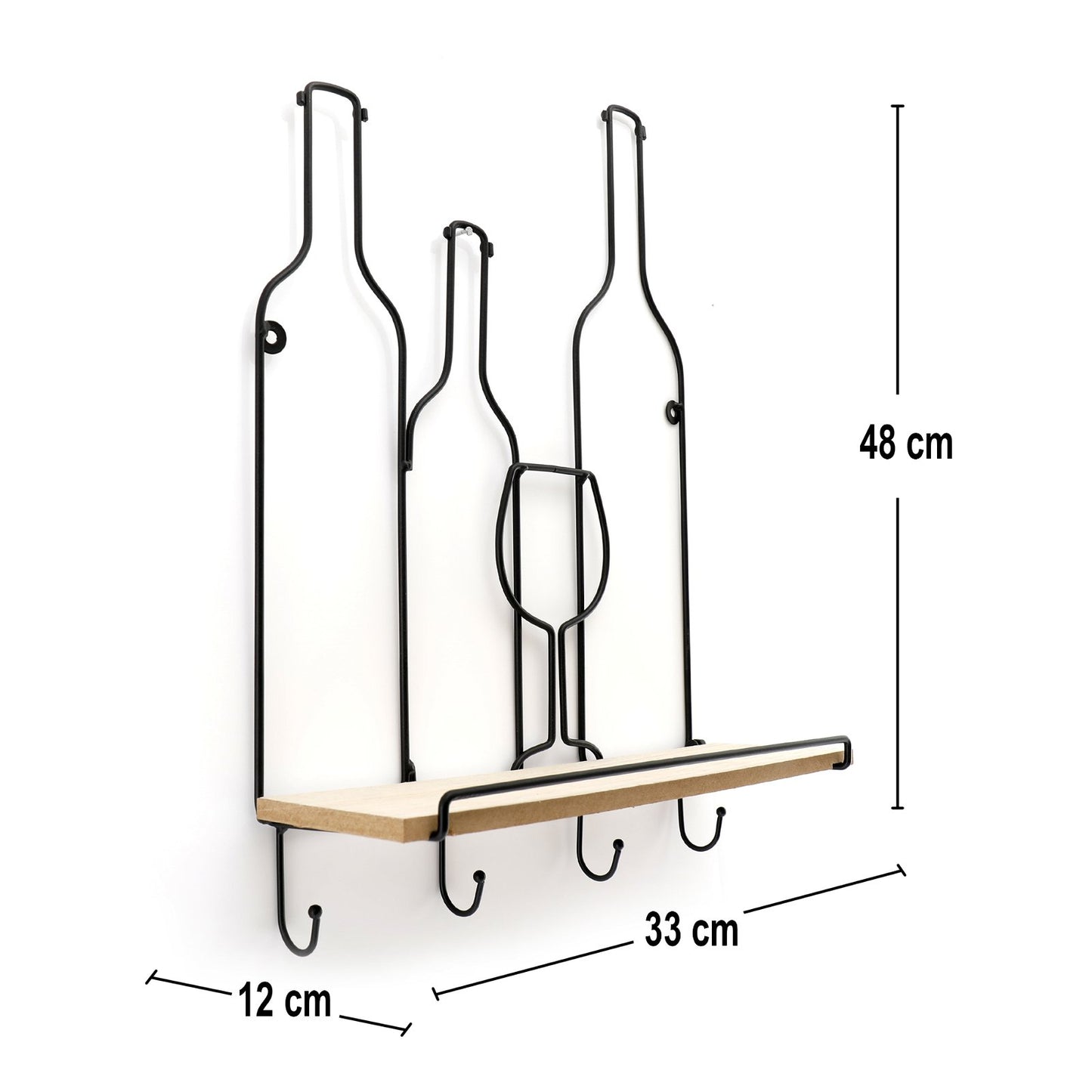 Wine Bottles Wall Shelf & 4 Hooks