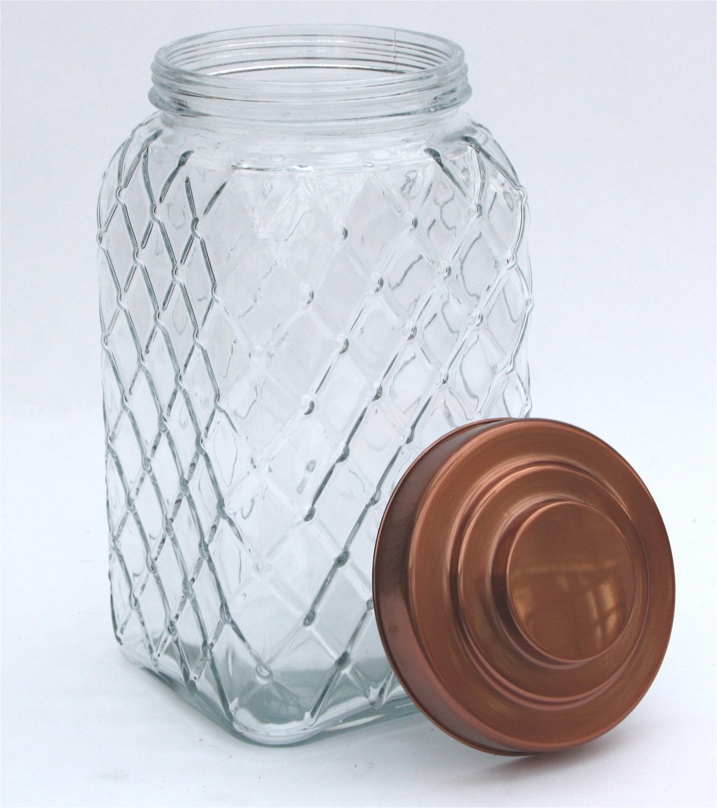 Copper Lidded Square Glass Jar - 12 Inch Large