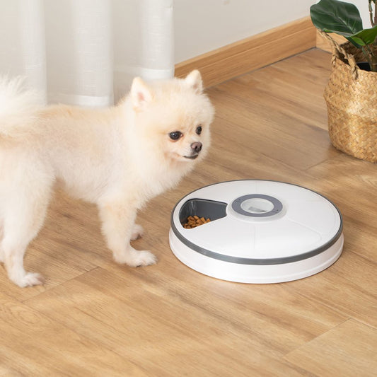 Automatic Pet Feeder with Digital Timer Six-Meal Food Dispenser Trays - White