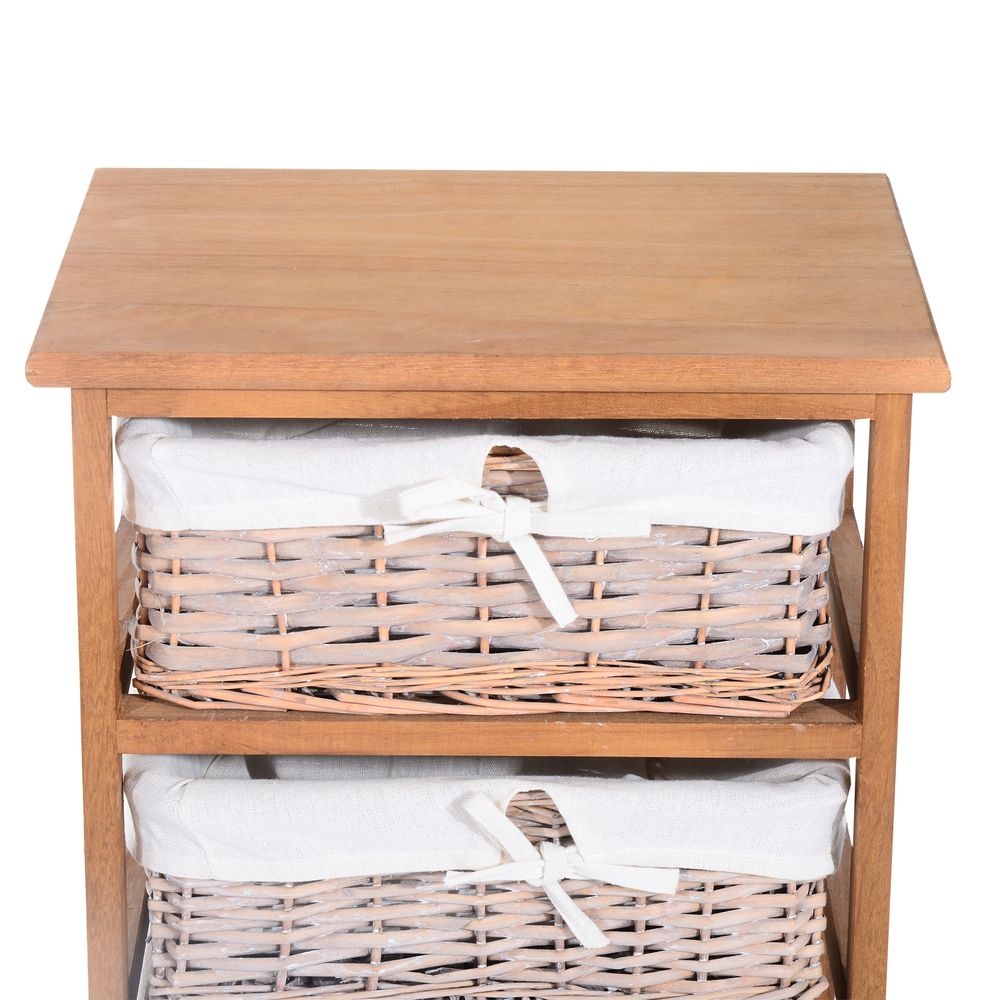 5 Drawer Storage Unit Wooden Frame With Wicker Woven Baskets