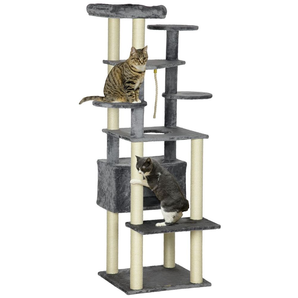 184cm Cat Tree for Indoor Cats, Modern Cat Tower with Cat Bed - Grey