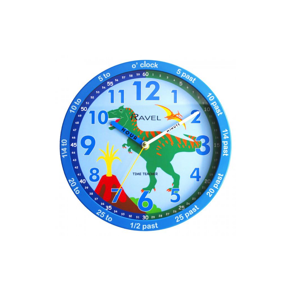 Ravel 25cm Time-Teacher Wall Clock - Blue Dinosaur