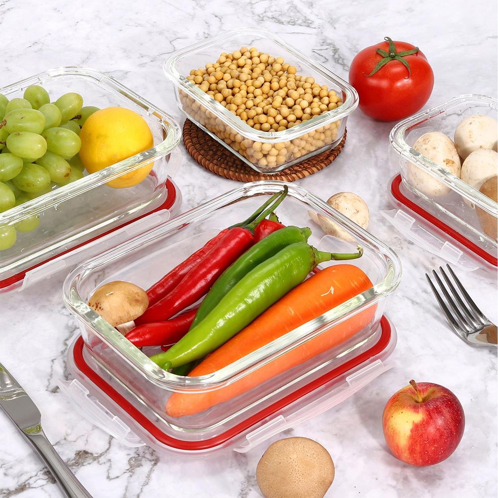 10 PCs Rectangle  Airtight Glass Food Containers with Lids - Storage Kitchen Containers