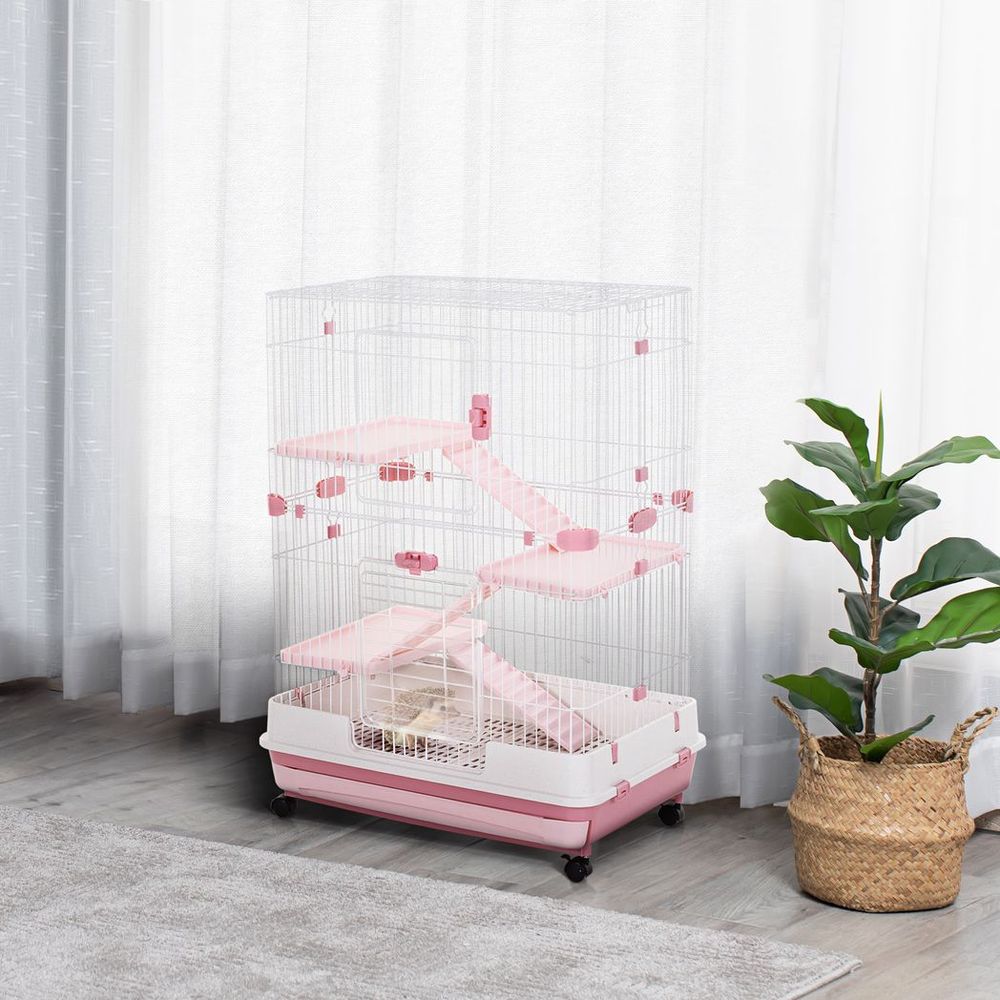 Four-Level Small Animal Cage, Indoor Pet House - Pink - 81 x 52.5 x 114 cm