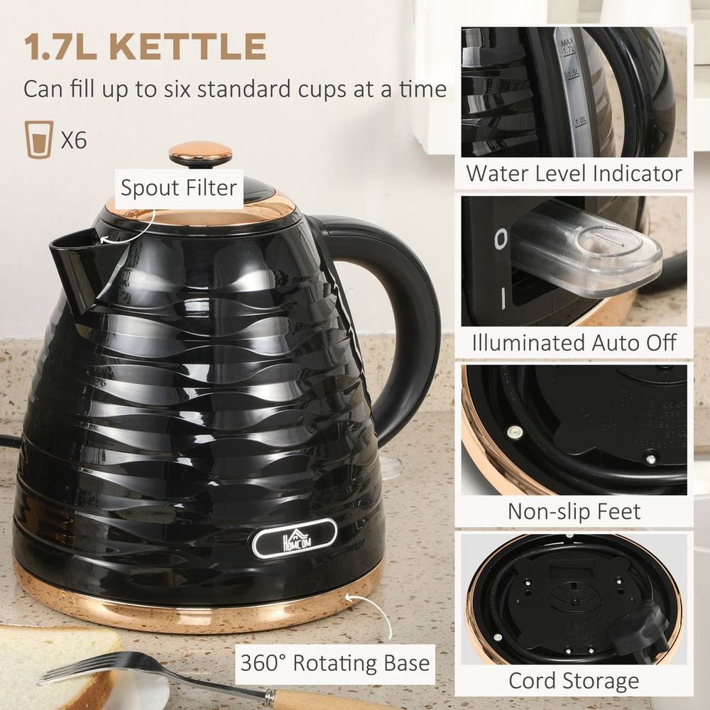 Kettle and Toaster Set 1.7L Rapid Boil Kettle & 4 Slice Toaster - Black