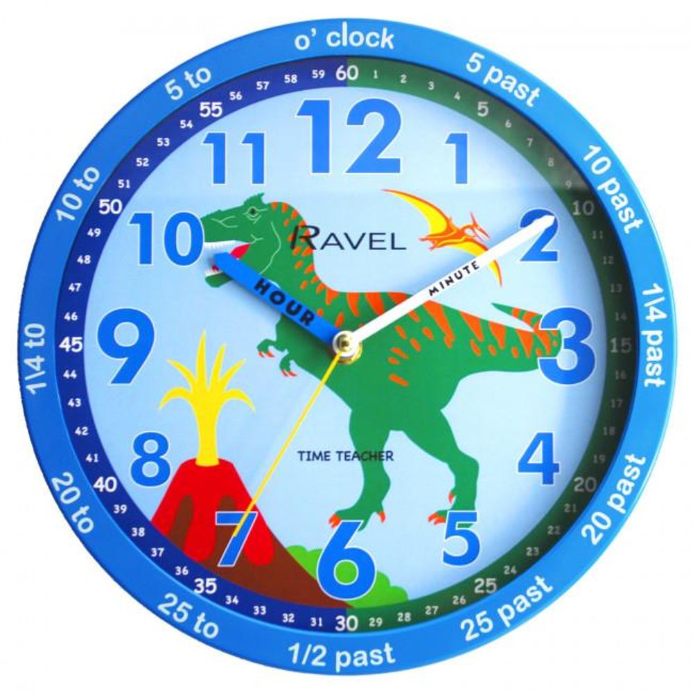 Ravel 25cm Time-Teacher Wall Clock - Blue Dinosaur