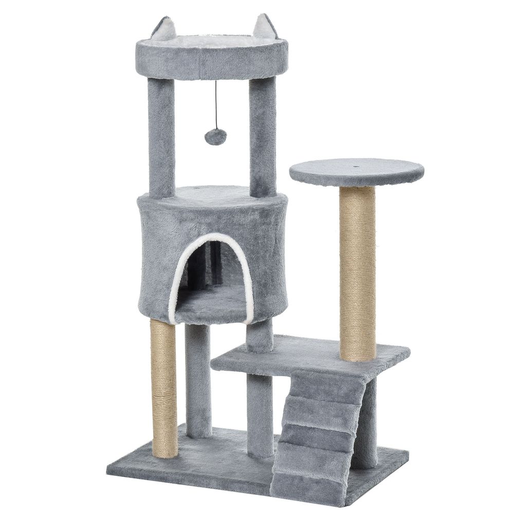 100cm Cat Tree with Climbing Ladder, Scratching Post and Ball- Light Grey