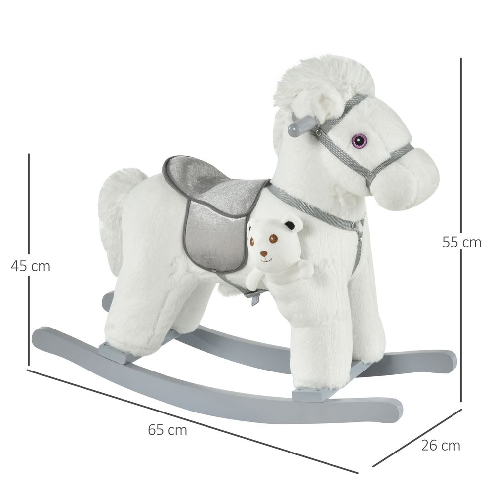 Kids Plush Ride-On Rocking Horse with Plush Toy, Sound, Handle Grip