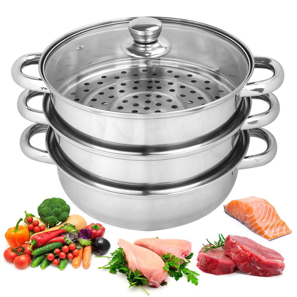 3 Tier Stainless Steel Steamer - 25cm