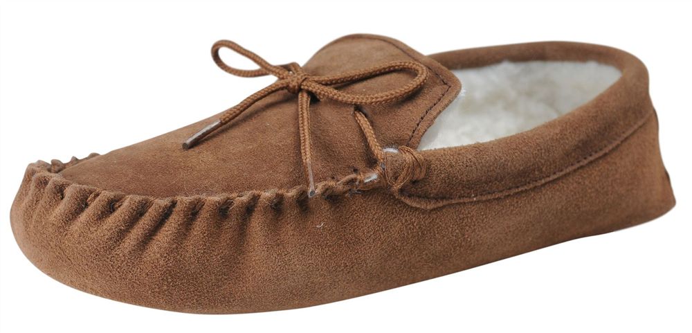 Nordvek Womens Sheepskin Suede Moccasin Slippers With Suede Sole