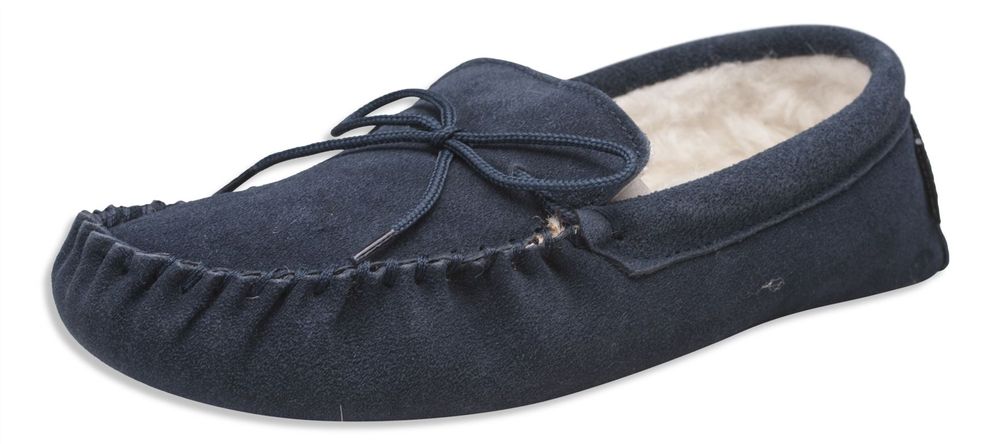 Nordvek Womens Sheepskin Suede Moccasin Slippers With Suede Sole