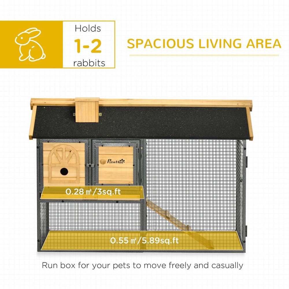 Rabbit Hutch Outdoor Bunny Cage with Run and Removable Tray -  120 x 55.5 x 80cm