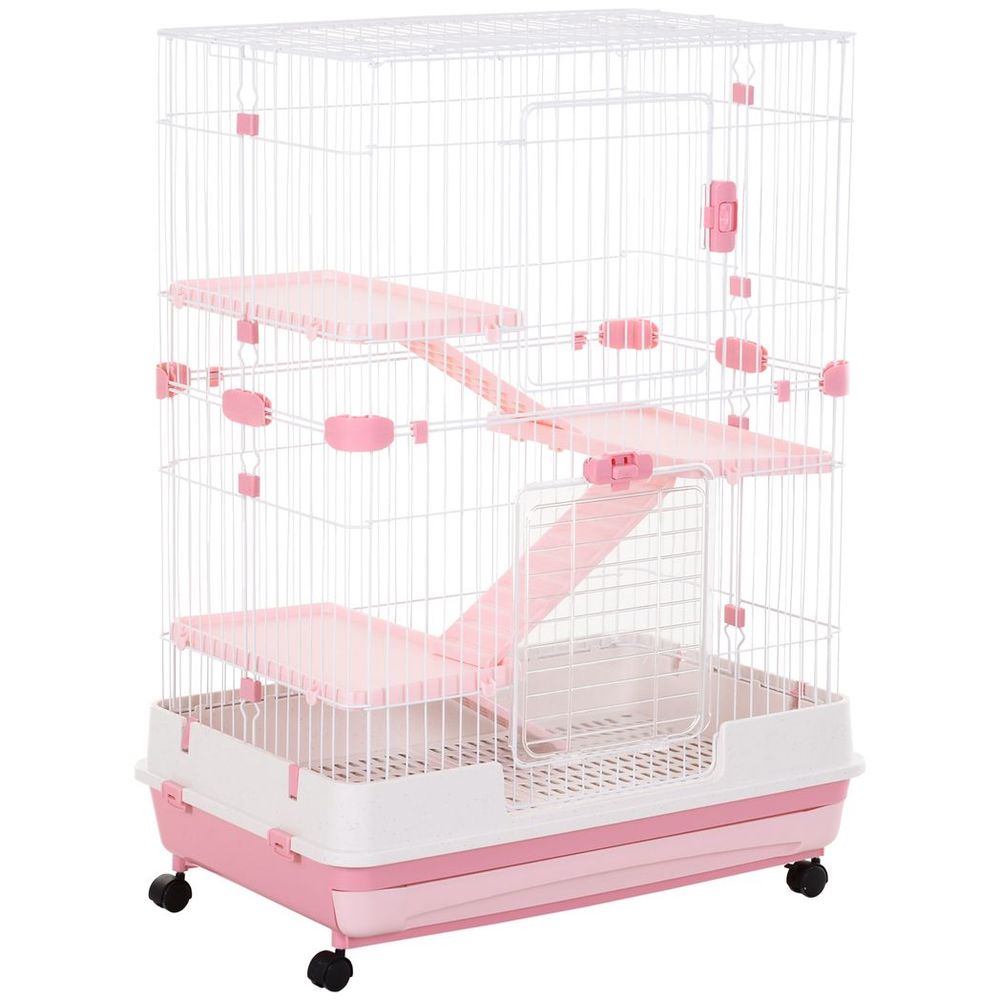 Four-Level Small Animal Cage, Indoor Pet House - Pink - 81 x 52.5 x 114 cm