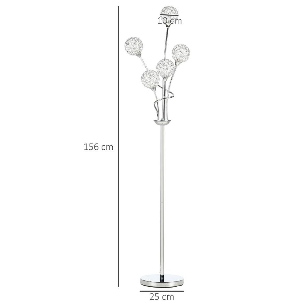 Crystal Floor Lamp -5 Lights - Silver