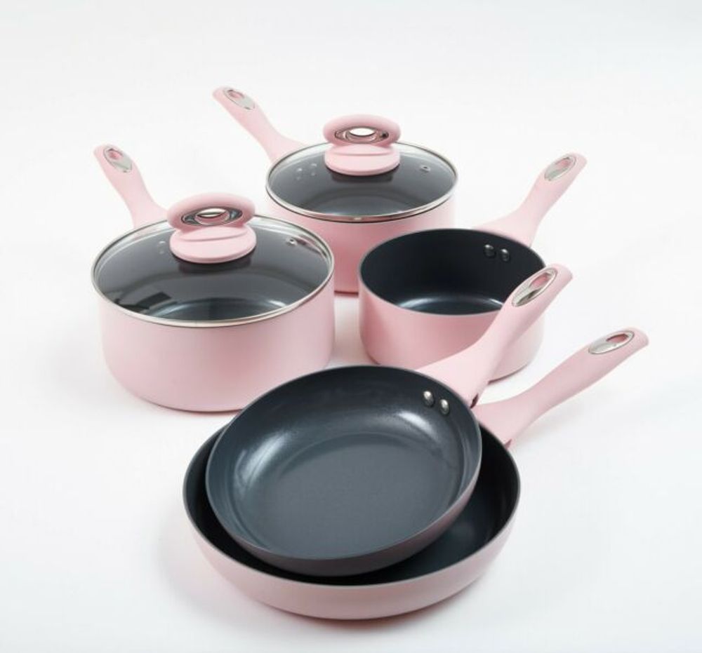 Cermalon® 5-Piece Matt Blush Pink with Grey Sparkle Ceramic Non-Stick Pan Set