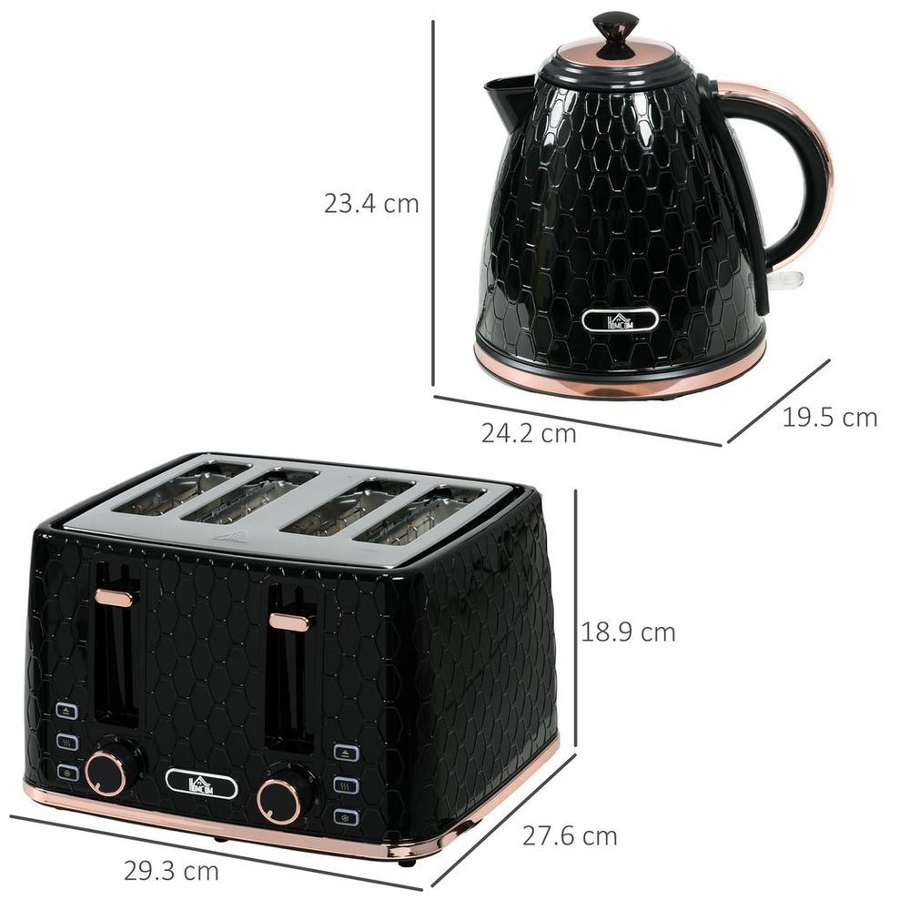 1.7L Kettle and Toaster Set with Defrost, Reheat and Crumb Tray - Black