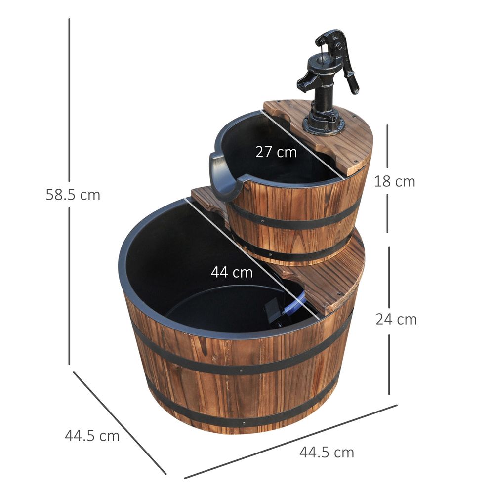 Wooden Water Pump Fountain, 2 Tier-Fir Wood/Steel