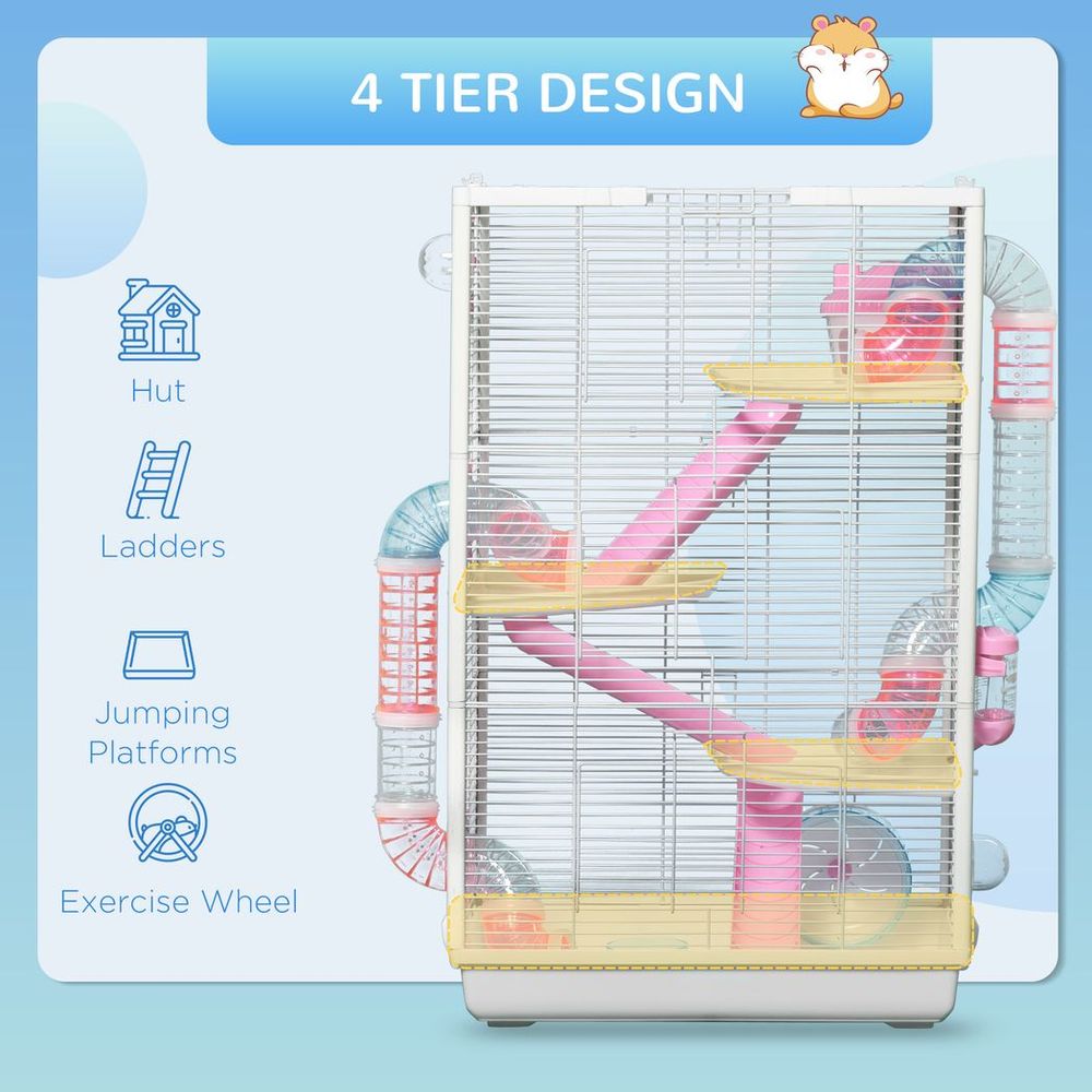 Hamster Cage with Tubes, Gerbilarium Cage with Detachable Bottom and Ramps