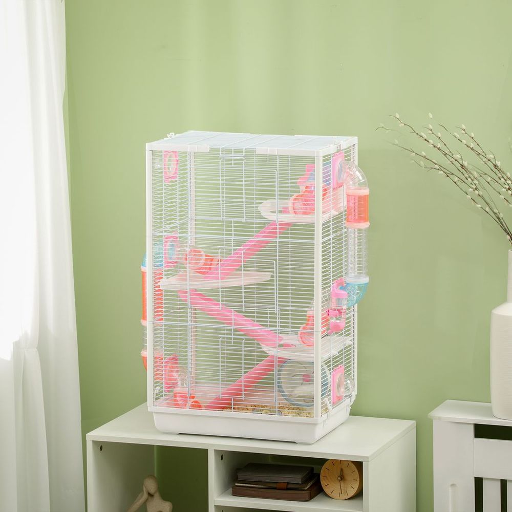 Hamster Cage with Tubes, Gerbilarium Cage with Detachable Bottom and Ramps