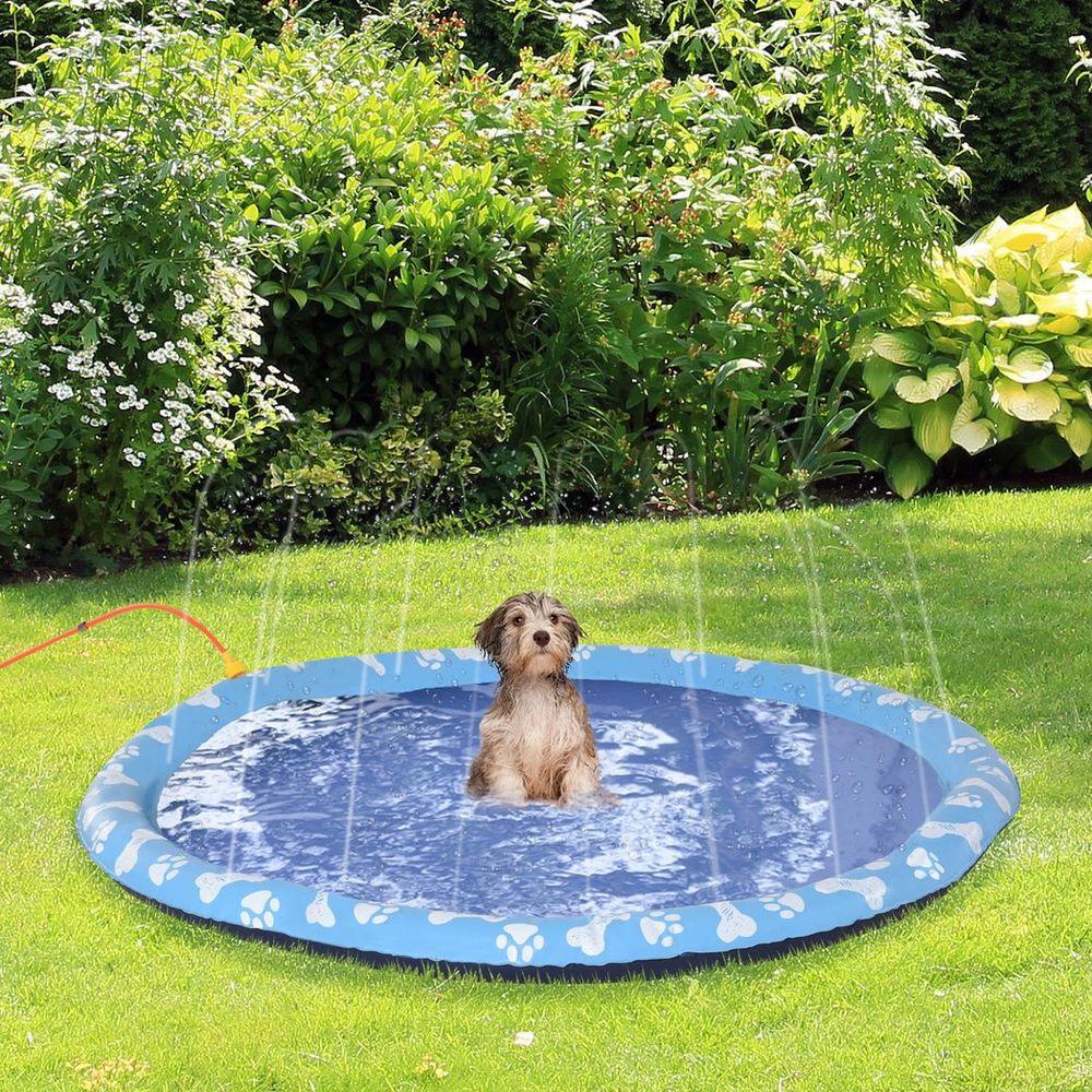 170cm Splash Pad Sprinkler for Pets- Dog Bath Pool Non-slip Outdoor Blue