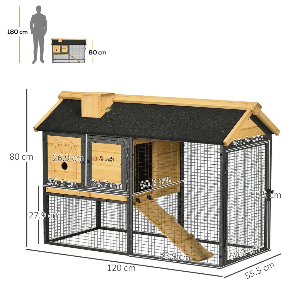 Rabbit Hutch Outdoor Bunny Cage with Run and Removable Tray -  120 x 55.5 x 80cm