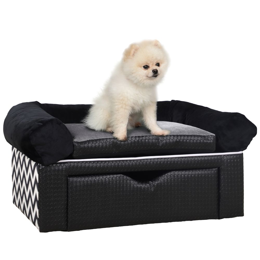 Dog Sofa Bed with Storage, Drawer and Soft Cushion for Small Dogs - Black