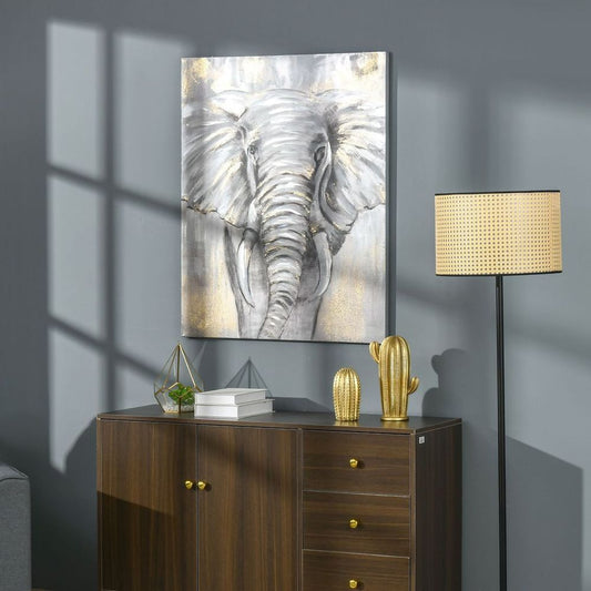 Hand-Painted Canvas Wall Art Elephant for Living Room Bedroom, 100x80cm