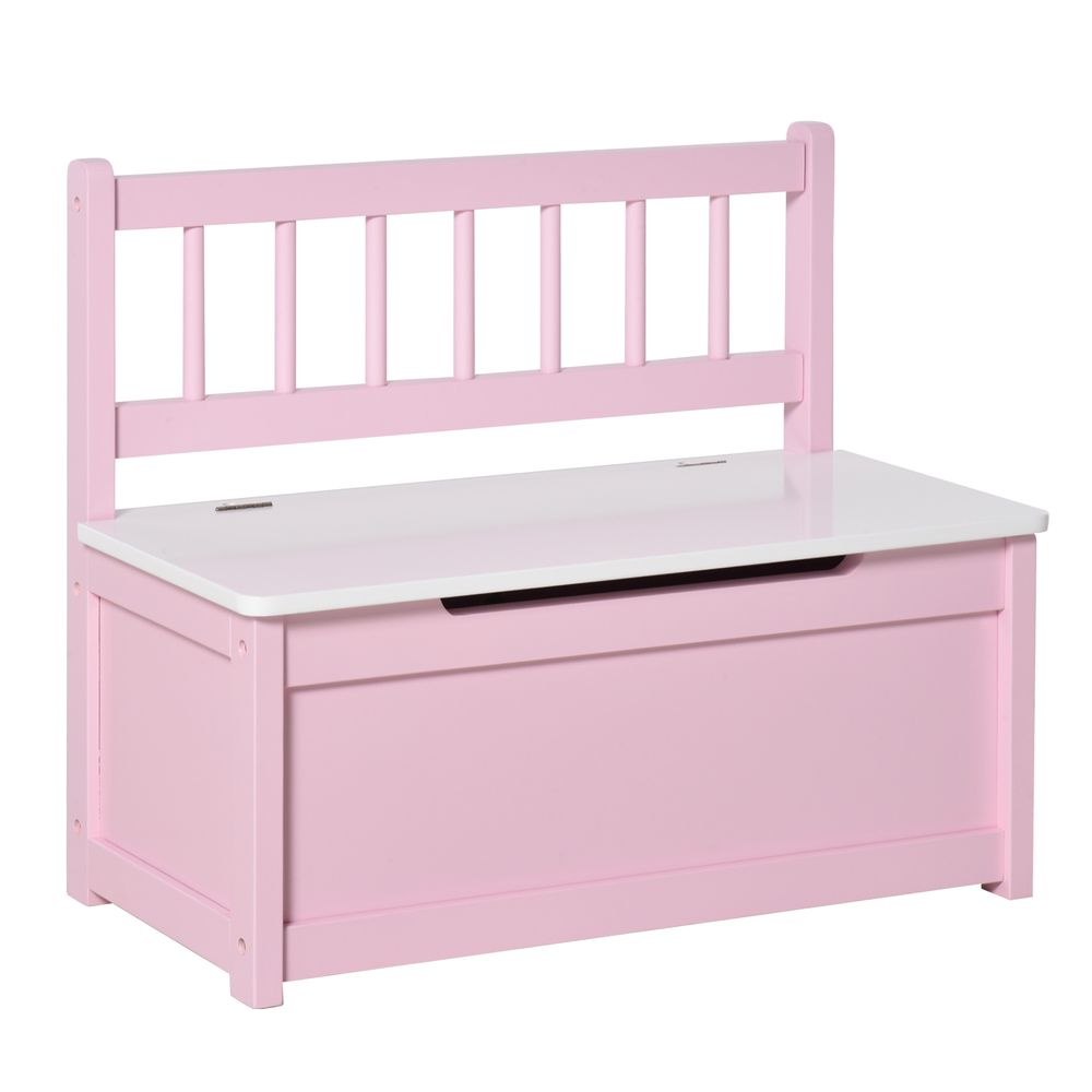 2 In 1 Wooden Toy Box, Seat Storage Bench, Storage Chest Cabinet Organiser, with Safety Pneumatic Rod - Pink