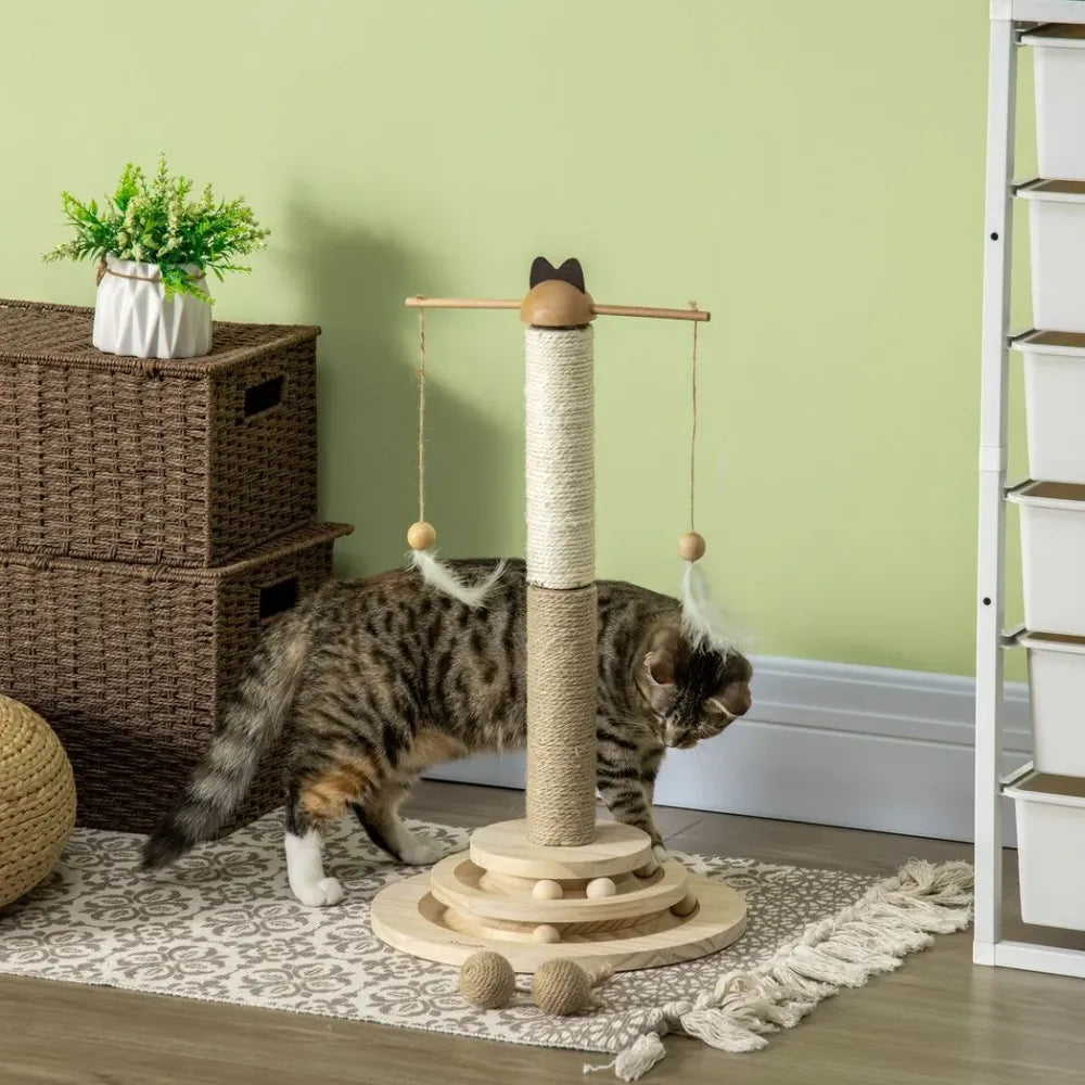 56cm Cat Tree with Turntable Interactive Toy Ball, Jute and Sisal Scratching Post