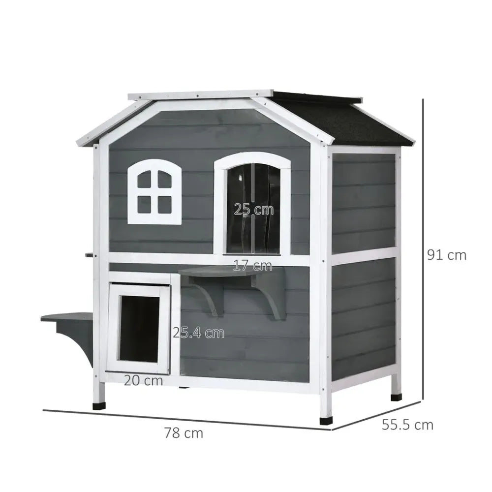 Grey Fir Wood Cat Condo with Openable Roof - Outdoor/Indoor